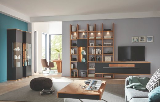 Moderne Wohnwand mit Bücherregal Marbella  • Singold Möbel